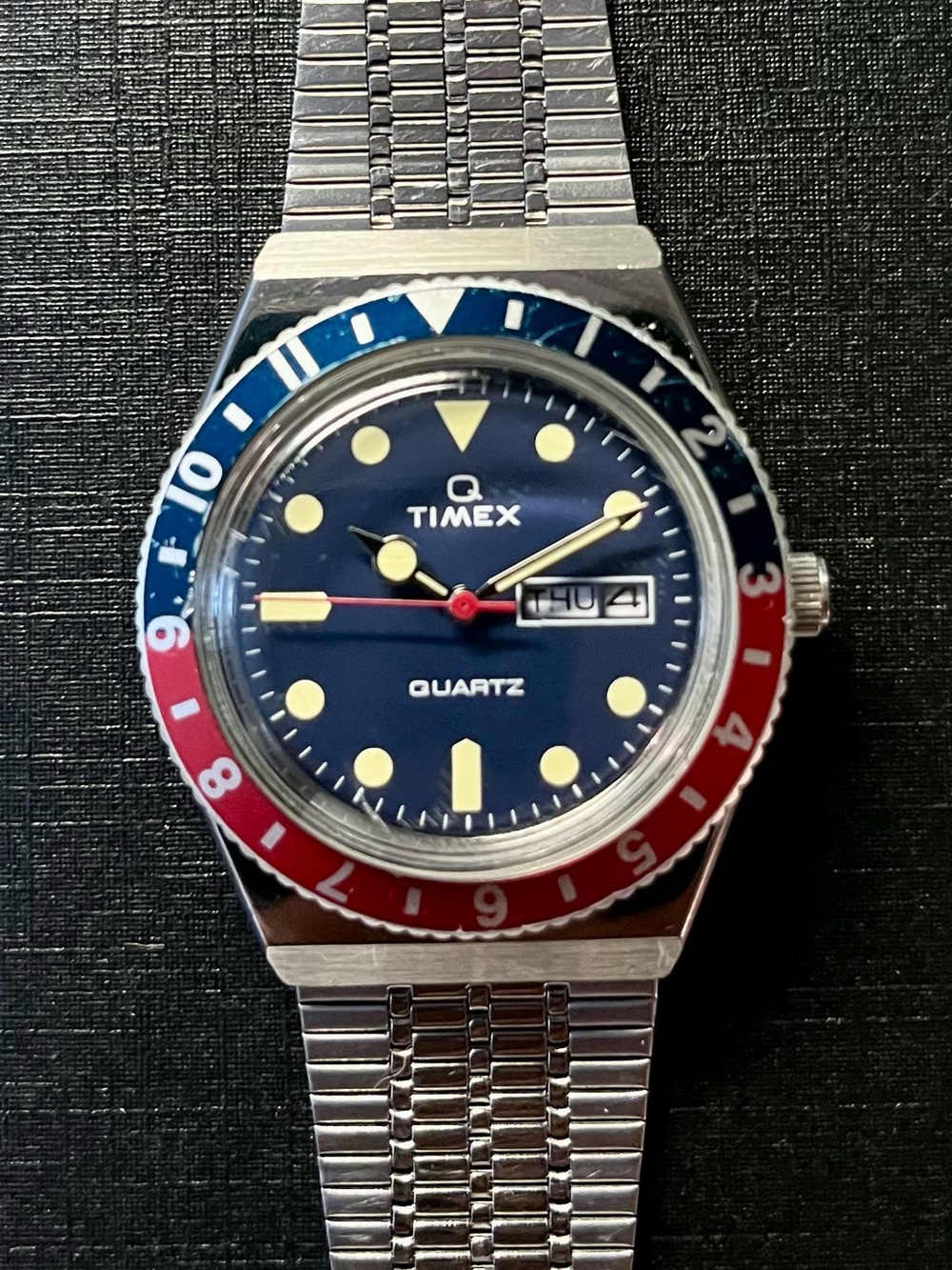Timex Men's Blue Dial Watch with Red and Blue Bezel